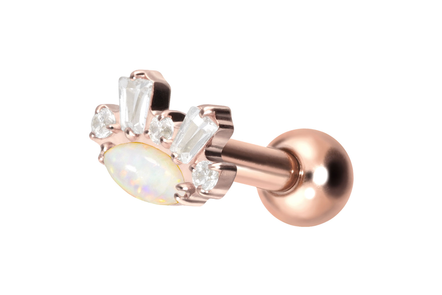 Titan Ohrpiercing mit Innengewinde SYNTHETISCHER OPAL + KRISTALLE
